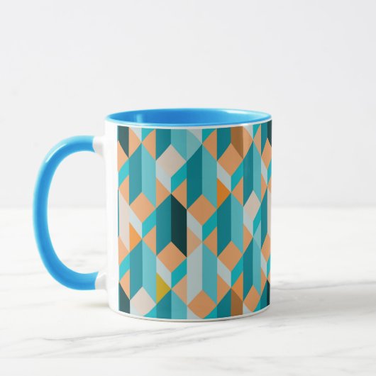 Aquamarines und orange Form-Muster Tasse (Links)