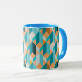 Aquamarines und orange Form-Muster Tasse (VorderseiteRechts)