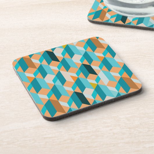 Aquamarines und orange Form-Muster Untersetzer (Linke Seite)