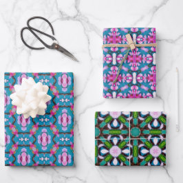 Aquamarines und rosa abstraktes Sternmuster Nr. 2 Geschenkpapier Set