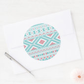 Aquamarines und rosa Aztekenmuster Runder Aufkleber (Umschlag)