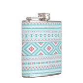 Aquamarines und rosa aztekisches Stammes- Muster Flachmann (Rechts)