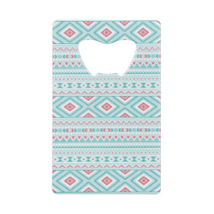 Aquamarines und rosa aztekisches Stammes- Muster Kreditkartenflaschenöffner