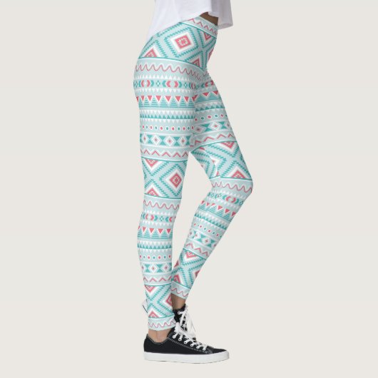 Aquamarines und rosa aztekisches Stammes- Muster Leggings (Rechts)
