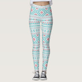 Aquamarines und rosa aztekisches Stammes- Muster Leggings (Vorderseite)