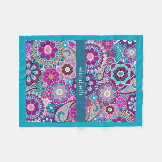 Aquamarines und rosa Blumenmuster mit individuelle Fleecedecke (Vorderseite (Horizontal))