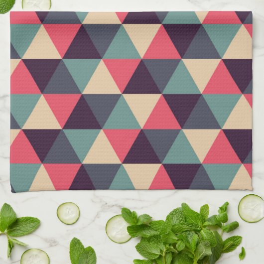 Aquamarines und rosa Dreieck-Muster Geschirrtuch (Gefaltet)