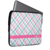 Aquamarines und rosa kariertes Muster Laptopschutzhülle (Vorne Rechts)