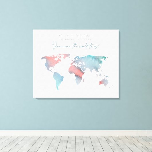 Aquamarines und rosa Watercolor Weltkarte - Gästeb Leinwanddruck (Insitu (Holzboden))