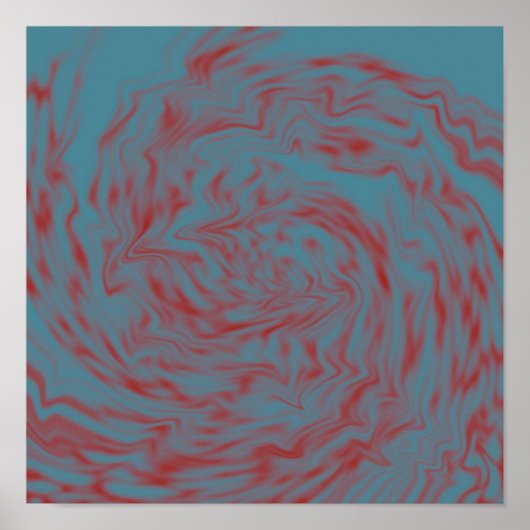 Aquamarines und rotes Liquid Art Poster (Vorne)