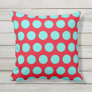 Aquamarines und rotes Polka-Punkt-Quadrat Kissen