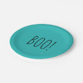 Aquamarines und schwarz-minimalistisches Halloween Pappteller (Schrägansicht)