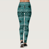 Aquamarines und schwarzes Aztekenmuster Leggings (Rückseite)