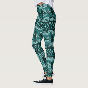 Aquamarines und schwarzes Aztekenmuster Leggings
