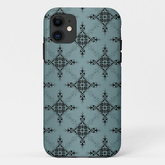 Aquamarines und schwarzes Damaskusmuster Case-Mate iPhone Hülle (Rückseite)
