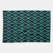 Aquamarines und schwarzes Diamantmuster Geschirrtuch (Horizontal)