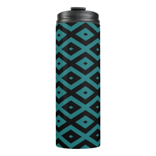 Aquamarines und schwarzes Diamantmuster Thermosbecher (Vorderseite)