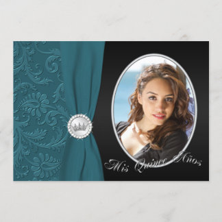 Aquamarines und Schwarzes Foto Quinceanera Einladu Einladung