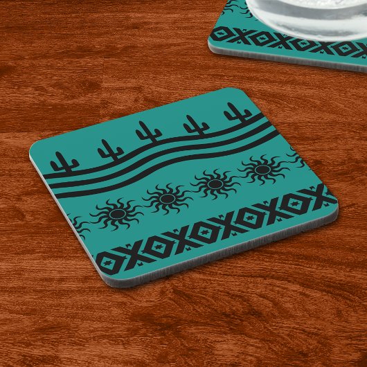 Aquamarines und schwarzes Muster im Südwesten Getränkeuntersetzer