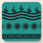 Aquamarines und schwarzes Muster im Südwesten Getränkeuntersetzer (Vorderseite)