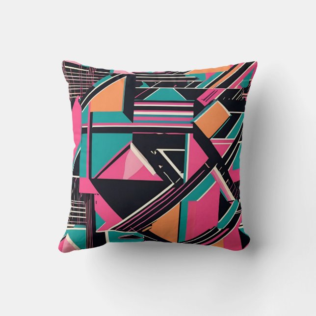 aquamarines und senffarbenes geometrisches Muster Kissen (Rückseite)