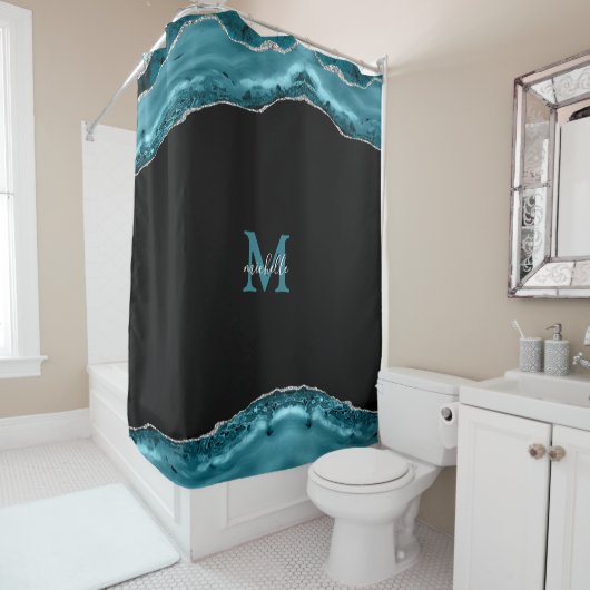 Aquamarines und Silber-Agate-Personalisiertes Mono Duschvorhang (Beispiel)
