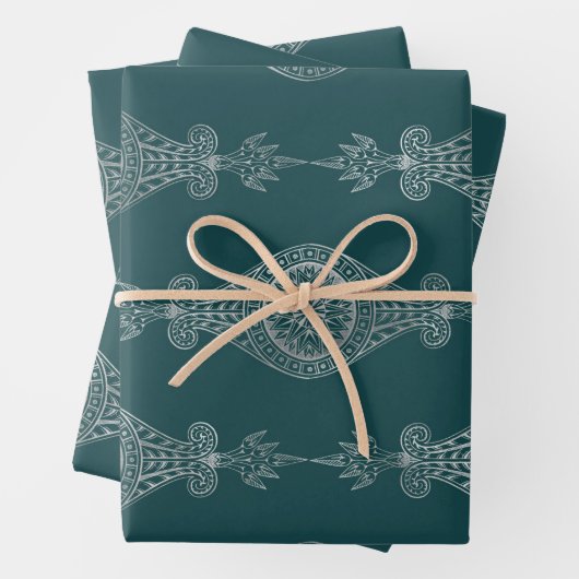 Aquamarines und silberes Abstraktes Boho-Muster Geschenkpapier Set (Beispiel)