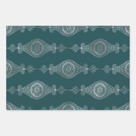 Aquamarines und silberes Abstraktes Boho-Muster Geschenkpapier Set (Vorderseite)
