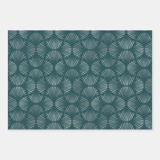 Aquamarines und silberes Art-Déco-Lüftermuster Geschenkpapier Set (Vorderseite 2)