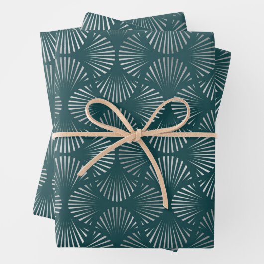 Aquamarines und silberes Art-Déco-Lüftermuster Geschenkpapier Set (Beispiel)