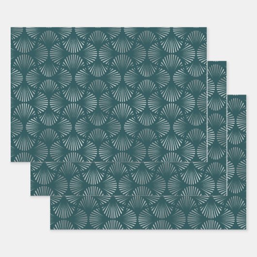 Aquamarines und silberes Art-Déco-Lüftermuster Geschenkpapier Set (Set)
