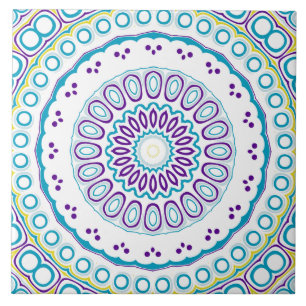 Aquamarines und violettes Mandala-Muster Fliese