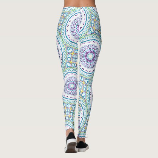 Aquamarines und violettes Mandala-Muster Leggings (Rückseite)