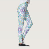 Aquamarines und violettes Mandala-Muster Leggings (Rechts)