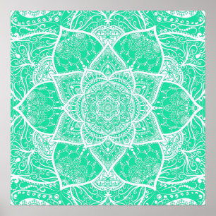Aquamarines und weißes Mandala - Loergano - Cedar Poster