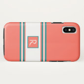 Aquamarines und weißes Monogramm-Elegant Case-Mate iPhone Hülle (Rückseite (Horizontal))