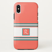 Aquamarines und weißes Monogramm-Elegant Case-Mate iPhone Hülle (Rückseite)