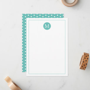Aquamarines und weißes Polka-Dot-Monogramm Mitteilungskarte