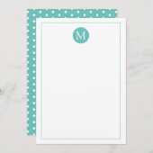 Aquamarines und weißes Polka-Dot-Monogramm Mitteilungskarte (Vorne/Hinten)