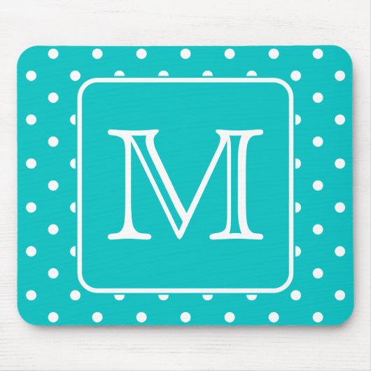 Aquamarines und weißes Polka Dot Muster. Benutzerd Mousepad (Vorne)