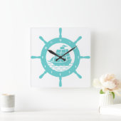Aquamarines und weißes Seeboots-Rad Quadratische Wanduhr (Zuhause)