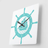 Aquamarines und weißes Seeboots-Rad Quadratische Wanduhr (Winkel)