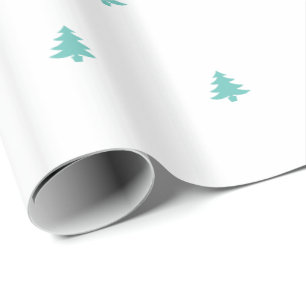 Aquamarines und weißes Weihnachtsbaummuster Schri Geschenkpapier