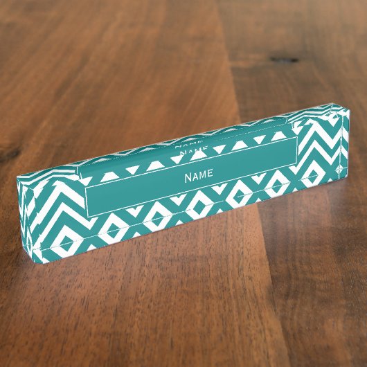 Aquamarines und Zickzack Muster Namensplakette (Seite)