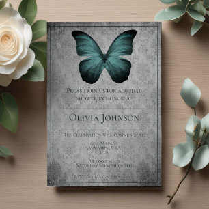 Aquamarines Vintages Butterfly-Damask-Brautparty Einladung