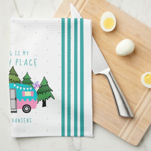 Aquamarines Vintages Camping Tee Geschirrtuch (Viertel Falte)