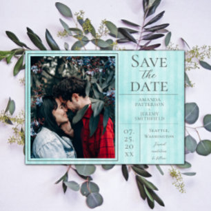 Aquamarines Vintages gestreiftes Foto Save the Dat Save The Date