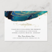 Aquamarines Watercolor Gold Script Agate Empfang Begleitkarte (Vorderseite)