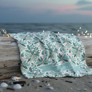 Aquamarines Weihnachts-Holly-Berries-Muster#17 ID1 Fleecedecke