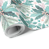 Aquamarines Weihnachts-Holly-Berries-Muster#17 ID1 Geschenkpapier (Rolleneckpunkt)